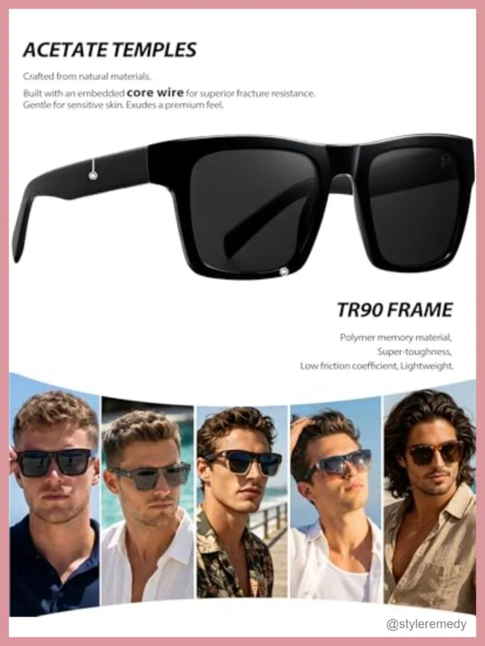 Acetate Square Sunglasses Polarized UV400 Protection Oversized Retro Shades